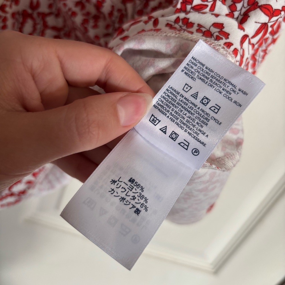 Lands End Tie Front Blouse Cotton Tencel Red White Patterned Short Sleeve Top - Picture 10 of 12